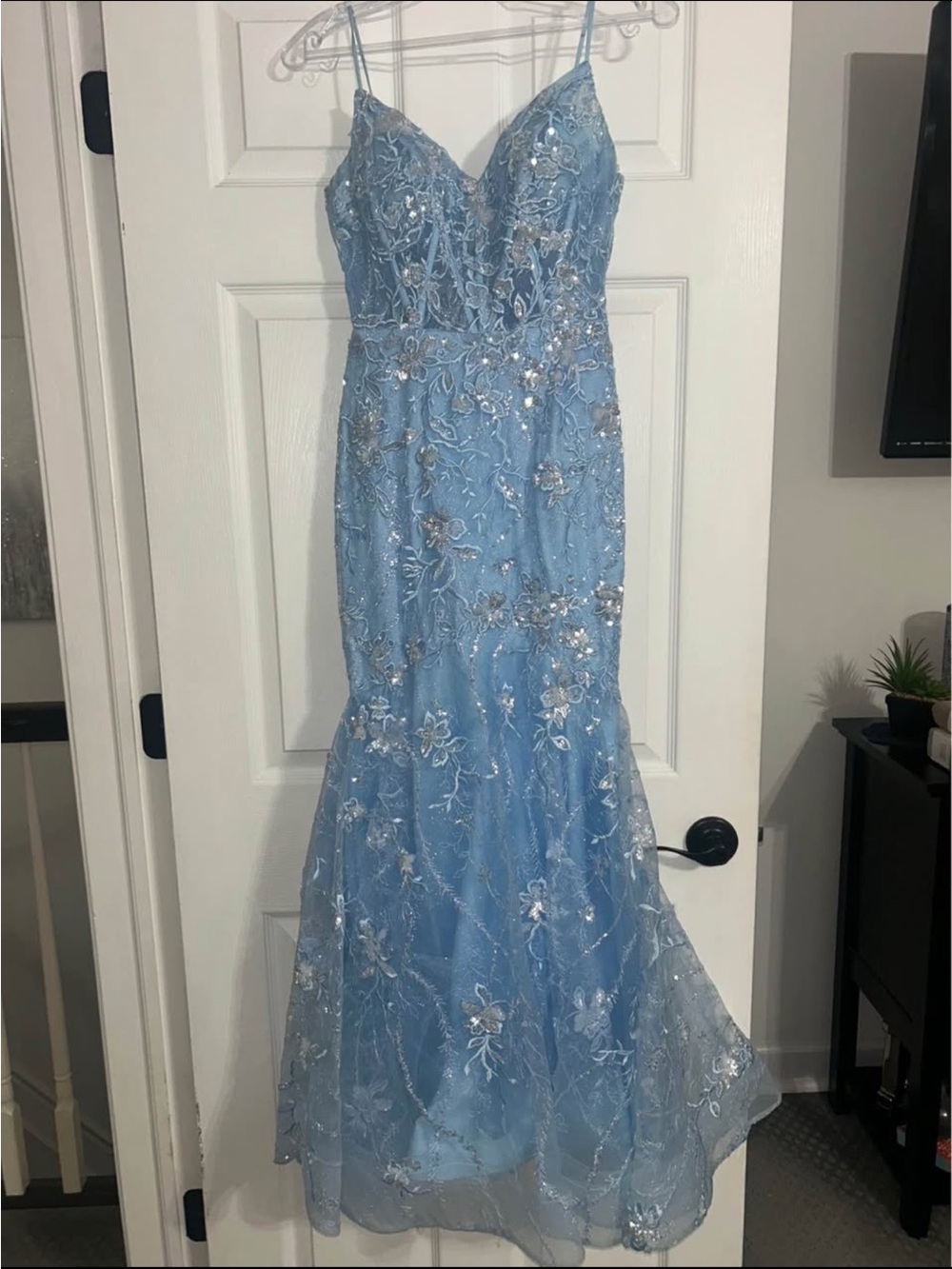 Mori Lee Light Blue Beaded Formal Dress